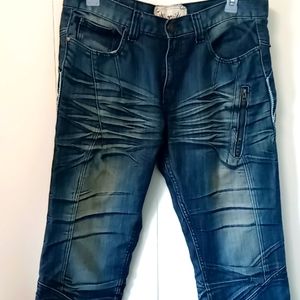 90s F.U.S.A.I. Focus USA Men's distressed dirty wash designer jeans 34 EUC